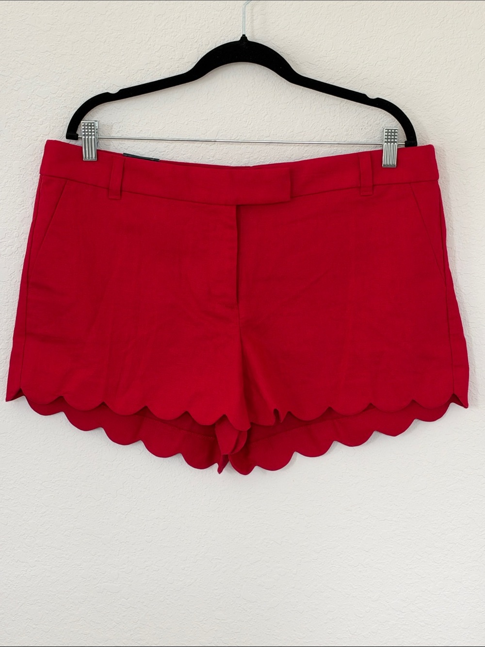 J.Crew NWT Size 16 Red Scalloped Hem Linen Blend 4” Shorts